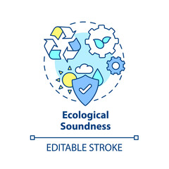 Ecological soundness concept icon. Sustainable industrial production. Eco friendly. Operations managment abstract idea thin line illustration. Vector isolated outline color drawing. Editable stroke