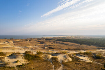 Aerial autumn fall sunrise view of Parnidis Dune in Nida, Curonian Spit, Lithuania