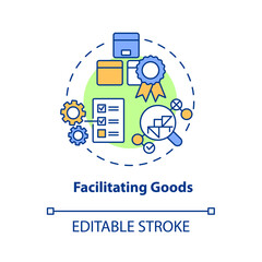 Facilitating goods concept icon. Customer information on product. Analyzing report. Operations managment abstract idea thin line illustration. Vector isolated outline color drawing. Editable stroke
