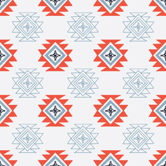 Ethnic Traditional Motifs in Orange and Pastel Colors Vector Seamless Pattern