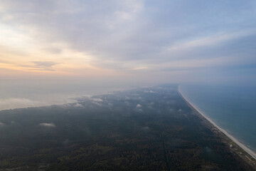 Aerial autumn fall sunrise view of Dead (Grey) Dunes in Curonian Spit, Lithuania