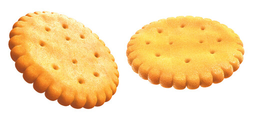 Round cracker. Isolated on background. 3d illustariton. Round biscuit. Clipping path