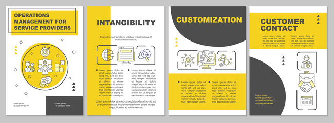 Operation management for service providers yellow brochure template. Flyer, booklet, leaflet print, cover design with linear icons. Vector layouts for presentation, annual reports, advertisement pages