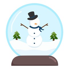 vector illustration of a crystal snowball containing a snowman, winter theme