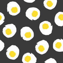 Half sliced boiled eggs with yolk seamless pattern, hand drawn watercolor vector background. Healthy breakfast food doodle illustration for cafe menu, wrapping, fabric textile, packaging, wallpaper. - 468404967