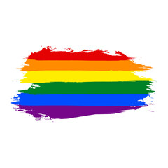 Rainbow lgbt vector watercolor flag. Hand drawn ink dry brush stains, strokes, stripes, horizontal lines isolated on white background. Painted colorful symbol of gay marriage, pride, rights equality.