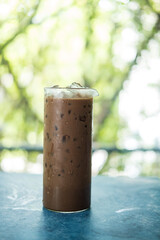 Fresh cool mocha with iced in tall glass