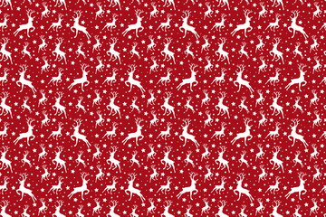 Christmas wrapping paper with reindeers and stars. Xmas background. Vector