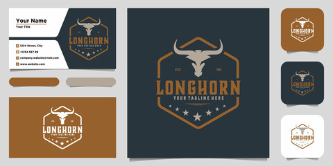 Texas Longhorn, Country Western Bull Cattle Vintage Label Logo Design. Logo design and business card