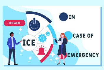 ICE - In Case of Emergency acronym. business concept background.  vector illustration concept with keywords and icons. lettering illustration with icons for web banner, flyer