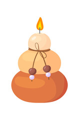 Cartoon candle with rope. Romantic indoor candelabra, flat vector illustration