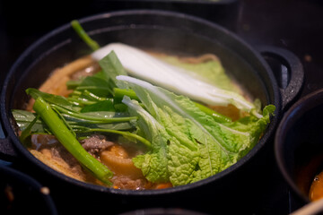 Raw vegetable in hot pot