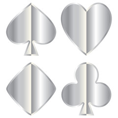 Set of silver metal card suits signs vector illustration isolated on white background