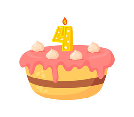 Cartoon pie. Pink chocolate food for celebration, vector