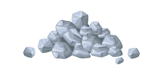 Cartoon pile of stones. Heap solid and broken rocks or boulders from mine, building materials, geology nugget stone, flat vector illustration © ssstocker