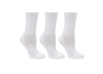 White color short mini socks mockup for design isolated on white background. Set of short socks for sports as mock up and label for advertising, logo, branding. Pair sport cotton socks.