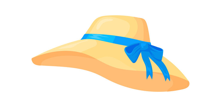 Cartoon sun hat. Fancy women lady headdress for beach, vector illustration