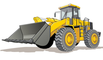 Fototapeta na wymiar Vector illustration of Bulldozer, Heavy equipment machine wheel loader on construction