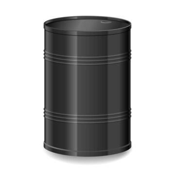 Vector illustration. Mockap of iron barrels of oil. Barrel of oil isolated on white background. Barrels for the fuel group. 3d rendering