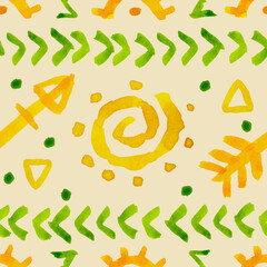Seamless pattern of african motif. Abstract. Painted by hand in watercolor.