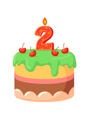 Childrens cake with cherries. Fruit baking cakes, cartoon vector