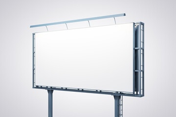 Blank white billboard isolated on light background, perspective view. Mock up, 3D Rendering