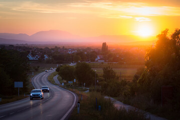 traffic on asphalt road or highway route at sunset time © Ewald Fröch