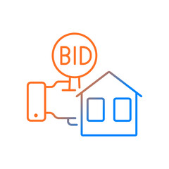 Real estate auction gradient linear vector icon. Competitive bidding for property. Selling buildings and land. Thin line color symbol. Modern style pictogram. Vector isolated outline drawing
