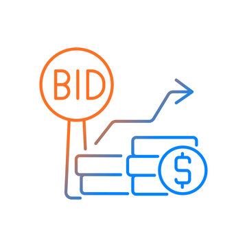 Bid Increments Gradient Linear Vector Icon. Minimum Price Increasing. Competitive Bargaining. Bidding For Items. Thin Line Color Symbol. Modern Style Pictogram. Vector Isolated Outline Drawing