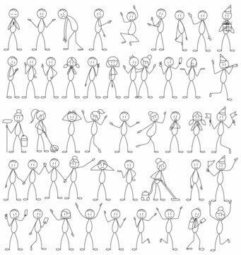 set of people, stick figure, vector, isolated