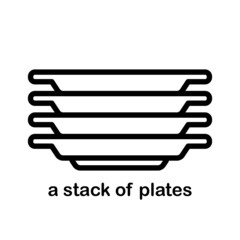 Icon and logo of a stack of clean plates, dishes and kitchen utensils.