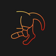 Pet sprain gradient vector icon for dark theme. Animal with hurt limb. Hips and thighs strains. Joints and bones injury. Thin line color symbol. Modern style pictogram. Vector isolated outline drawing