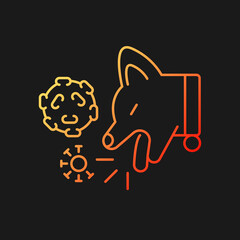 Kennel cough gradient vector icon for dark theme. Dogs infectious bronchitis. Pet respiratory system affecting disease. Thin line color symbol. Modern style pictogram. Vector isolated outline drawing