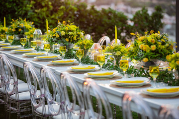 organization flower dinner table set up