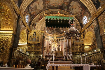 Interior view of the ornate St. John's Cathedral in Valletta, Malta 