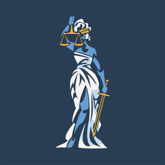 Fototapeta na wymiar Themis as Ancient Greek Goddess and Lady Justice with Blindfold Holding Scales and Sword Vector Illustration