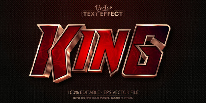 King text, luxury rose gold editable text effect on red textured background