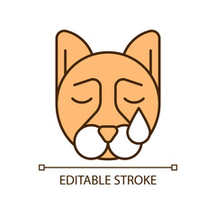 Pet depression RGB color icon. Sad animal. Dog mental health problems. Interest loss towards beloved things. Low activity. Isolated vector illustration. Simple filled line drawing. Editable stroke