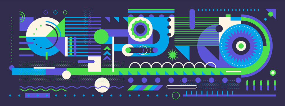 Abstract geometric composition in modish style with various colorful shapes. Vector illustration.