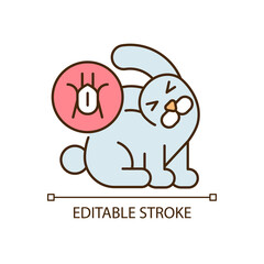 Ear infection RGB color icon. Ear mites. Pet infectious parasites. Domestic animal disease. Head tilting and itching symptoms. Isolated vector illustration. Simple filled line drawing. Editable stroke