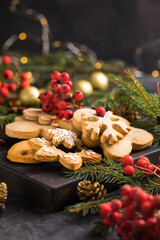 Homemade Christmas cookies on a wooden background