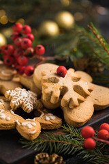 Homemade Christmas cookies on a wooden background