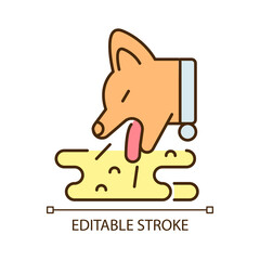 Vomiting pet RGB color icon. Emesis and throwing up. Stomach content explosion. Sick animal with digestive problems. Isolated vector illustration. Simple filled line drawing. Editable stroke