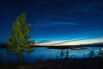 silvery clouds on the background of the lake