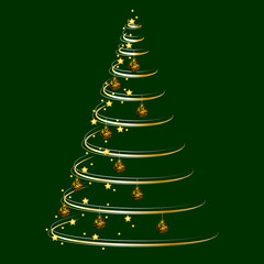 Abstract Christmas tree with tiger`s ball on dark green background. Greeting card of Happy New Year. Winter paper art design. Vector illustration