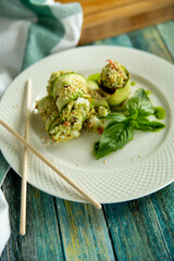 zucchini roll with cottage cheese cream