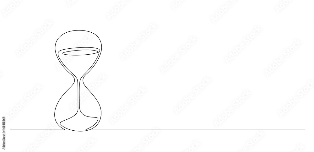 Leinwandbilder one continuous line drawing of hourglass with flow sand. vintage timer as time passing concept for b