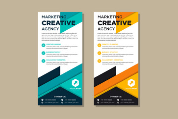 Set of Blue Business Roll Up Banner flat design template ,Abstract blue and orange colors. Geometric banner design Vector illustration template set.