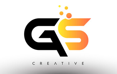 GS Black Orange Letter Logo Design. GS Icon with Dots and Bubbles Vector Logo