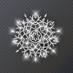 Snowflake Silver glitter Christmas Ornament on dark background, vector format